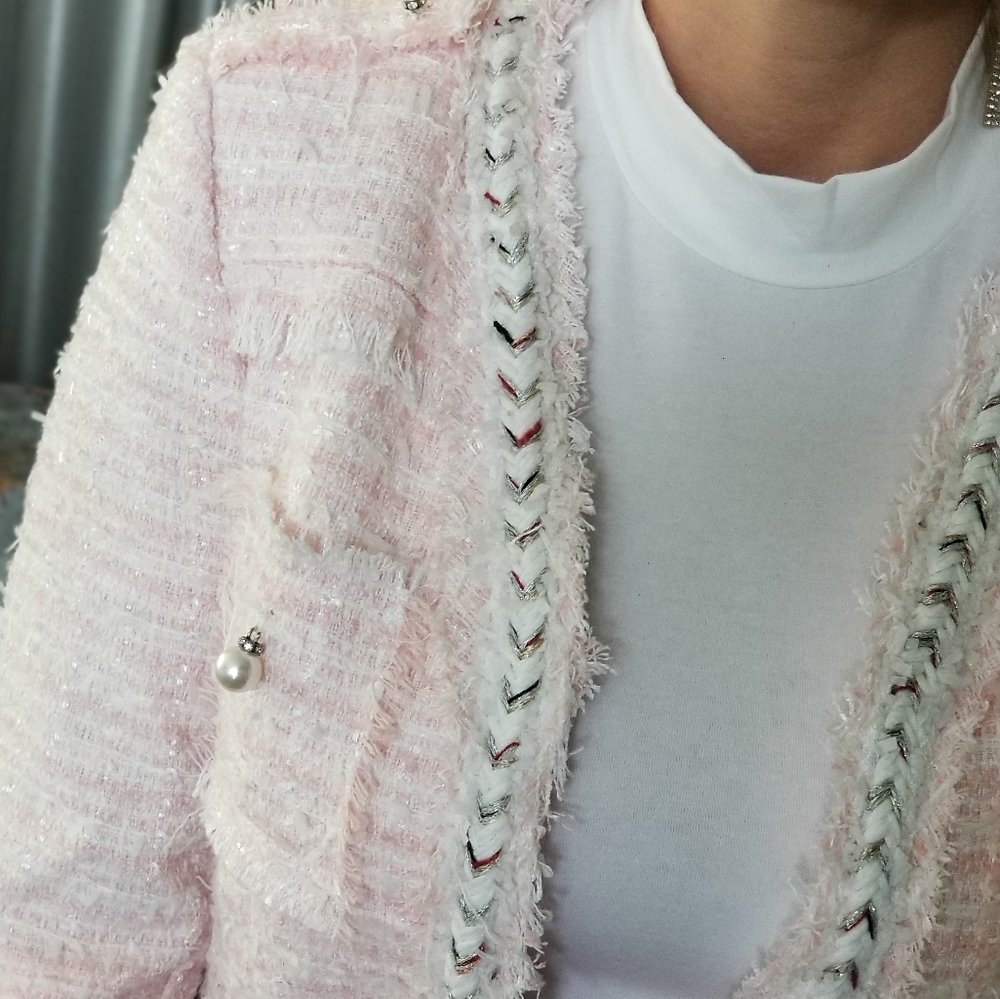 PINK TWEED BLAZER JACKET - Picture 6 of 9